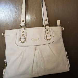 CoachMadison Pebbled Leather Shoulder Bag in Cream with Gold Tone Hardware